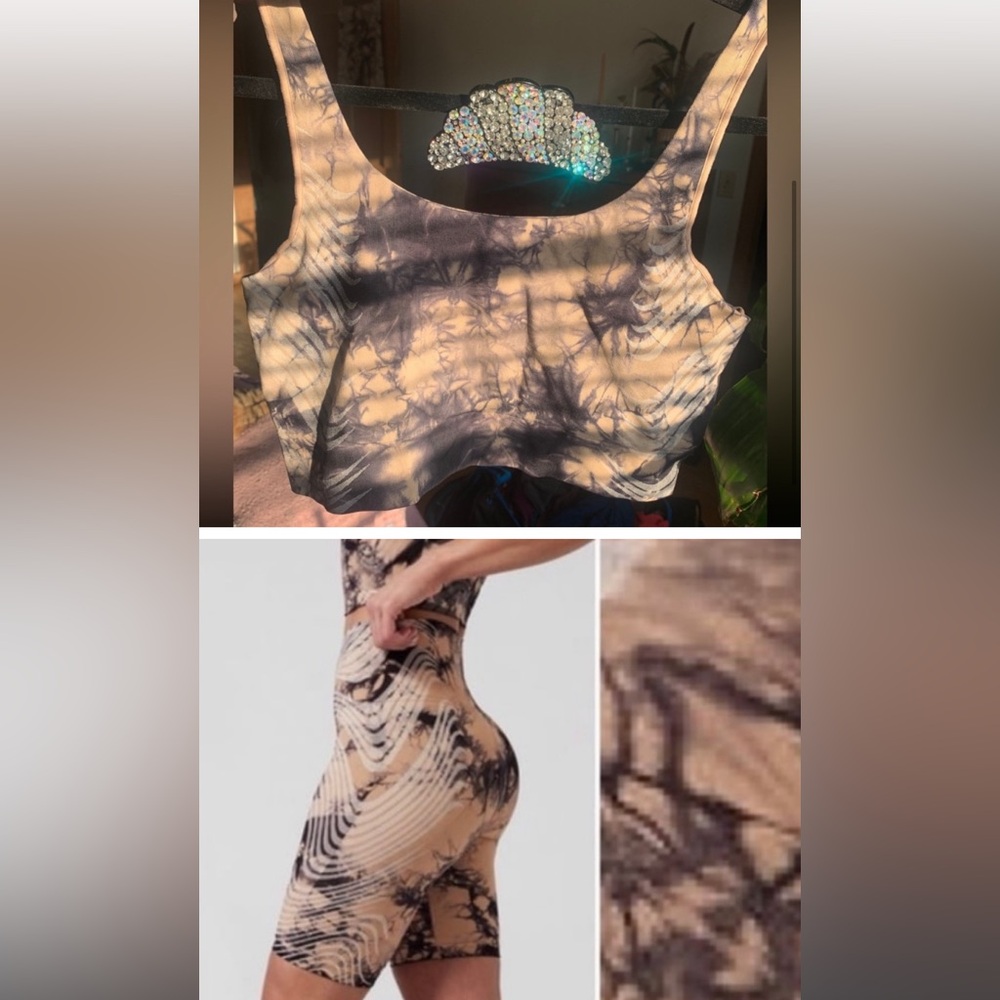 🆕 Athleta 2PC SET Seamless Tie Dye Yoga Top & Biker Shorts 🧿
